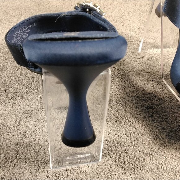 Anne Klein iFlex Josie Heeled Sandals Womens 5.5 M Navy Blue Satin Rhinestone - Picture 7 of 13